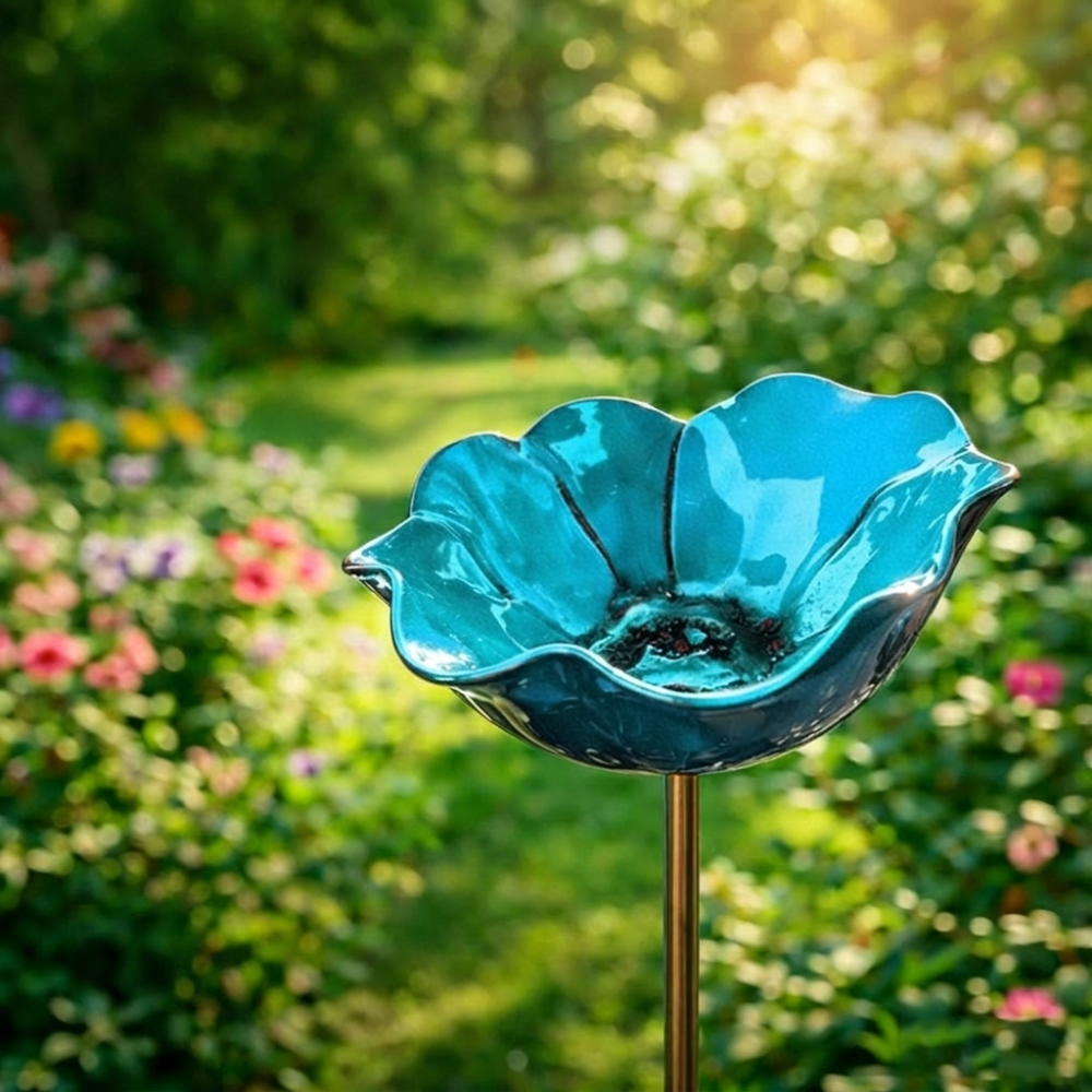 Royeva Decorative Metal Flower Garden Stake And Bird Bath