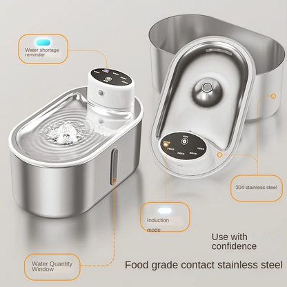 Eloria Cordless Stainless Steel Pet Water Fountain with Infrared Sensor, 4000mAh Battery