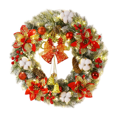 Royeva Lighted LED Christmas Wreath With Bells And Golden Accents For Front Door