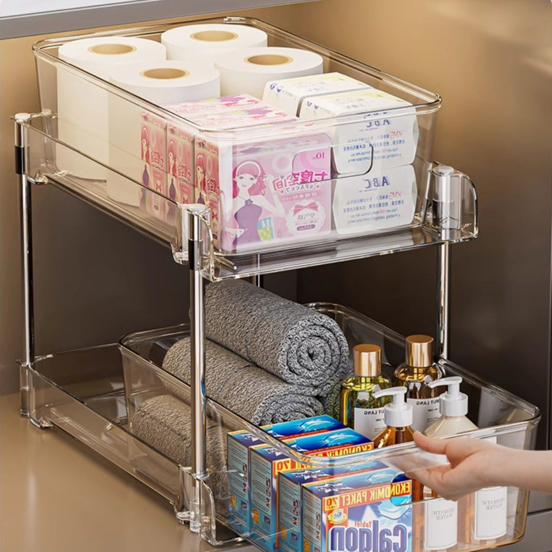 Novara 2-Tier Clear Pull-Out Cabinet Organizer for Under Sink & Pantry Storage