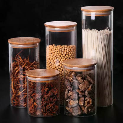 Royelle Airtight Glass Food Storage Jars with Bamboo Lids - 6 Piece Pantry Set