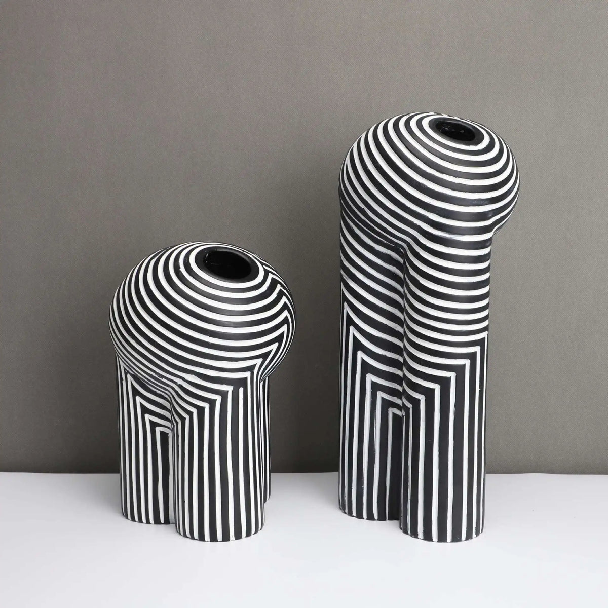 Eloria Striped Ceramic Vases - Modern Black & White Art Decor Set