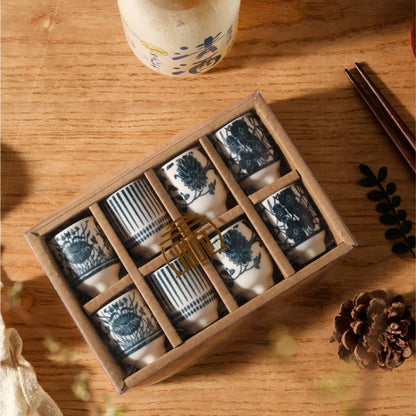 Novara Japanese Ceramic Sake Set with 8 Traditional Ochoko Cups