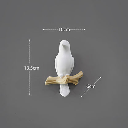 Royelle Decorative Bird Branch Wall Hook-Resin White Coat Hanger