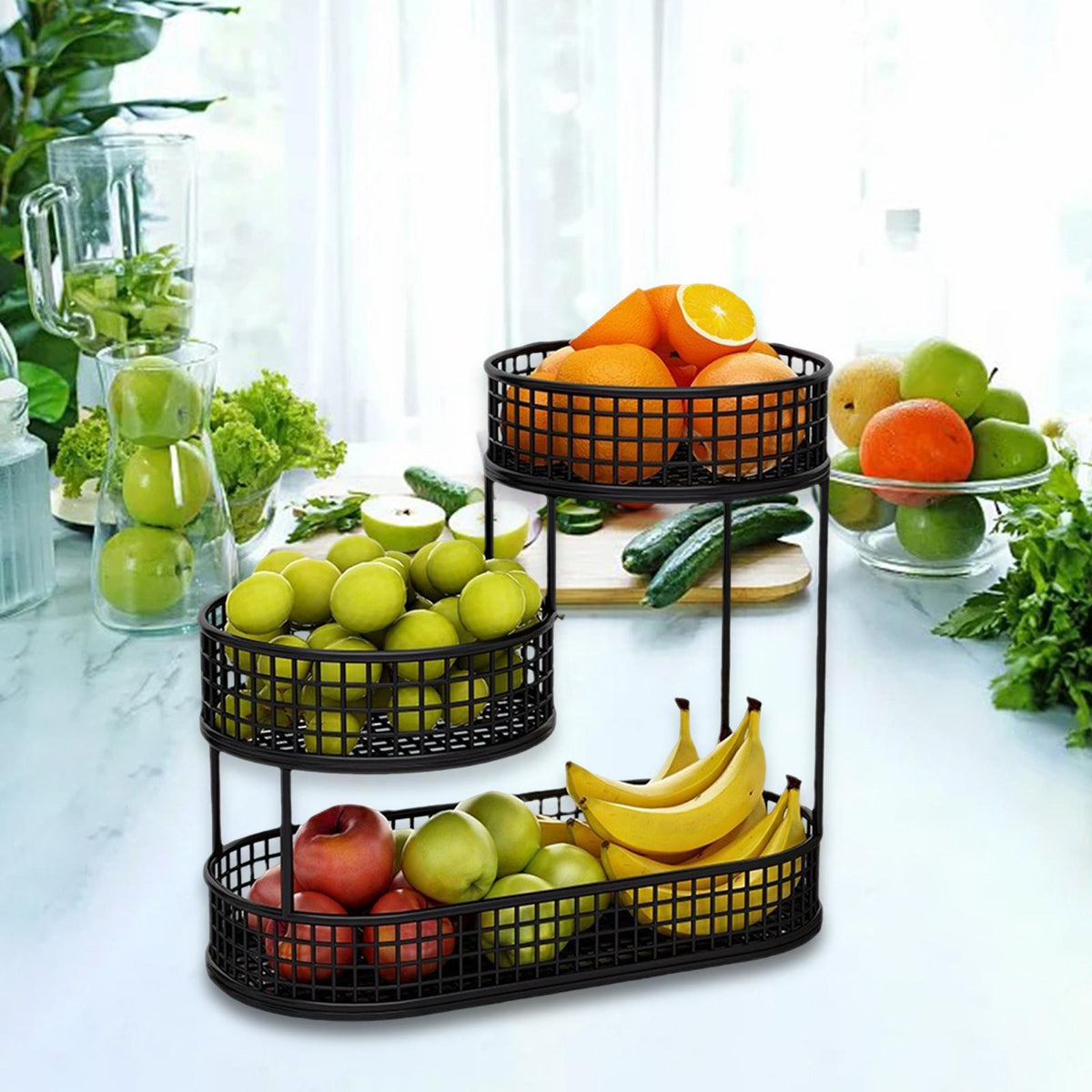 Royelle Gold 3-Tier Kitchen Counter Organizer-Fruit Basket Stand