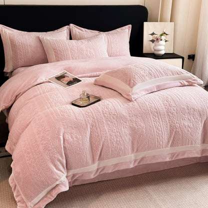 Royora 4-Piece Milk Velvet Bedding Set with Textured Duvet Cover & Pillowcases