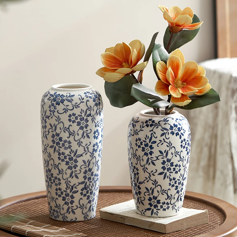 Royelle Cobalt Blue Vine Porcelain Floral Vase for Long Stem Flowers