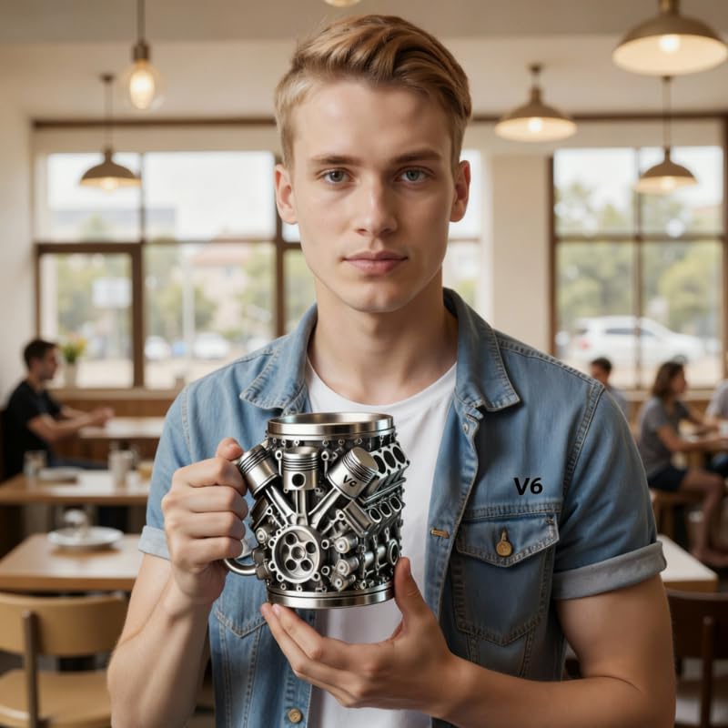Sovere Engine Style Decorative Metal Mug for Car Lovers - Mechanical Coffee Cup