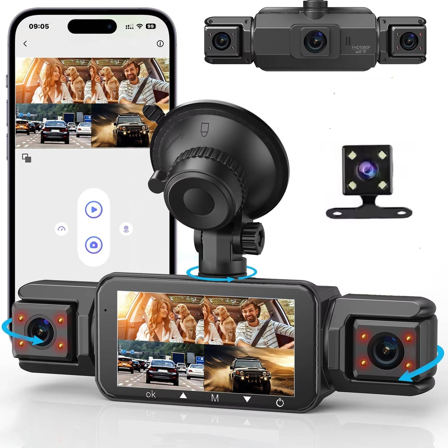 4-Camera Dash Cam System | 1920P Front | 720P Side & Rear | Night Vision | WiFi | Up To 32GB 0