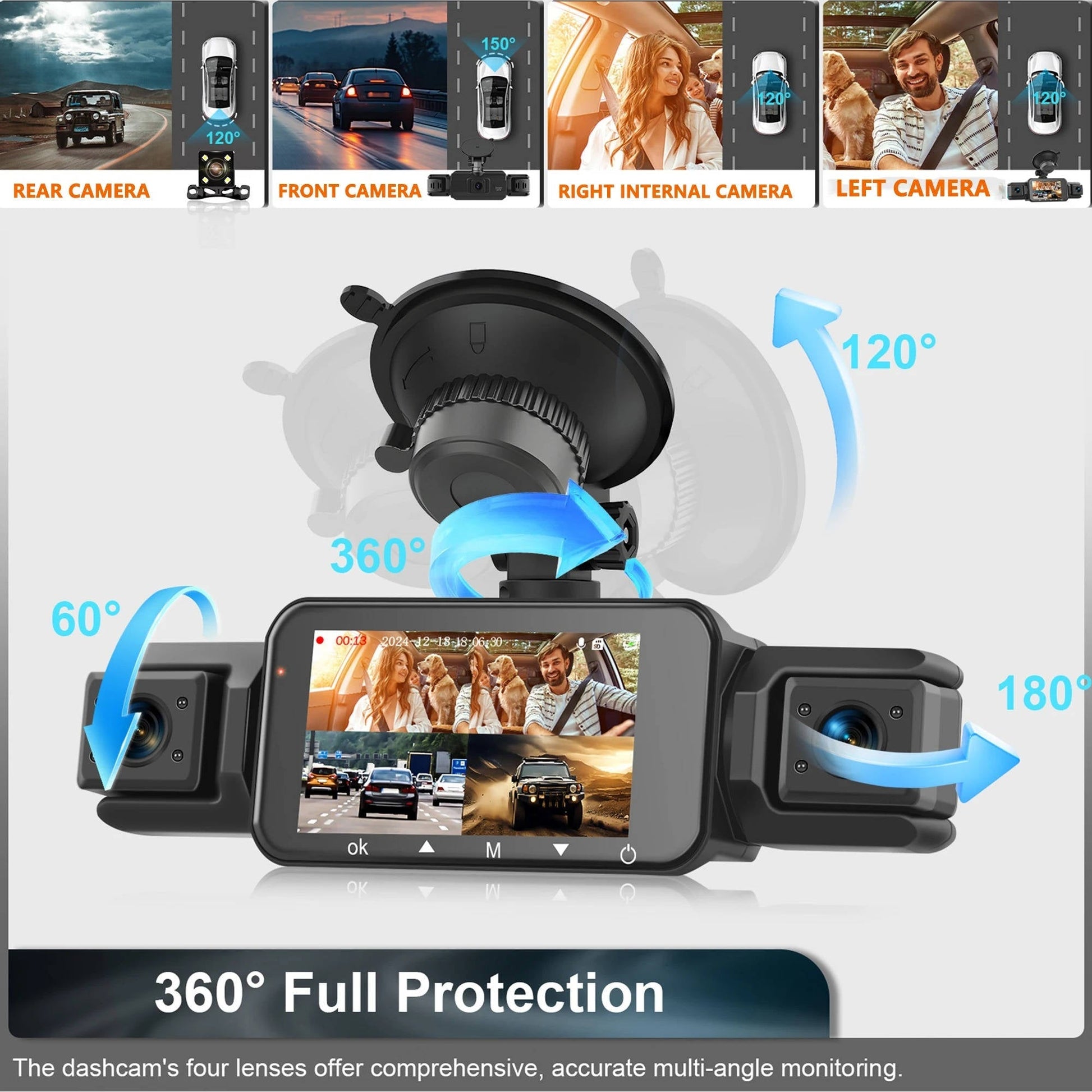 4-Camera Dash Cam System | 1920P Front | 720P Side & Rear | Night Vision | WiFi | Up To 32GB 4