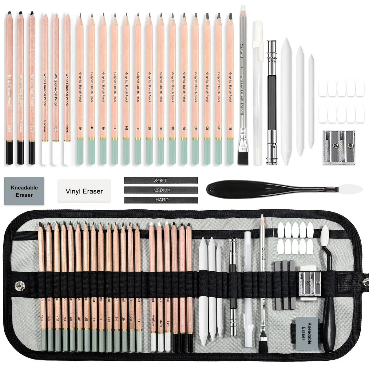 42-68PCS Professional Drawing Kit Graphite & Charcoal Sketch Set with Sketchbook 0
