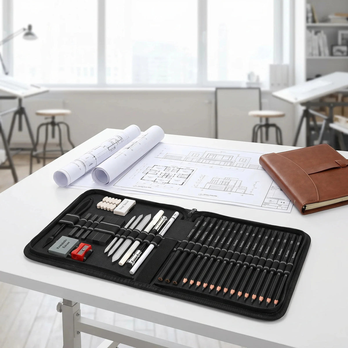 42-68PCS Professional Drawing Kit Graphite & Charcoal Sketch Set with Sketchbook 2