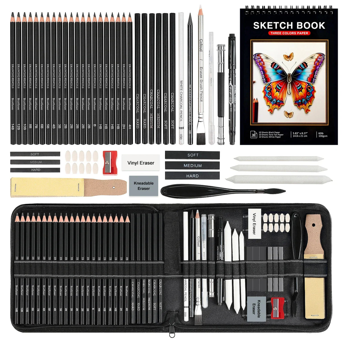 42-68PCS Professional Drawing Kit Graphite & Charcoal Sketch Set with Sketchbook 4