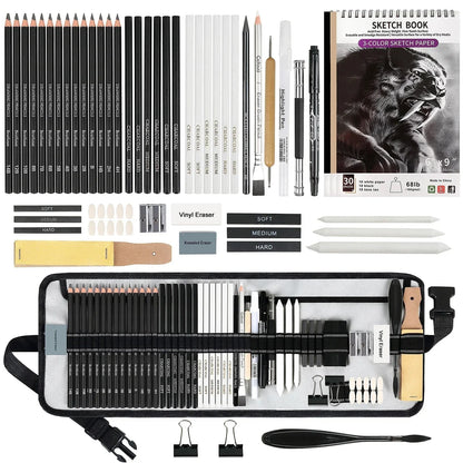 42-68PCS Professional Drawing Kit Graphite & Charcoal Sketch Set with Sketchbook 5