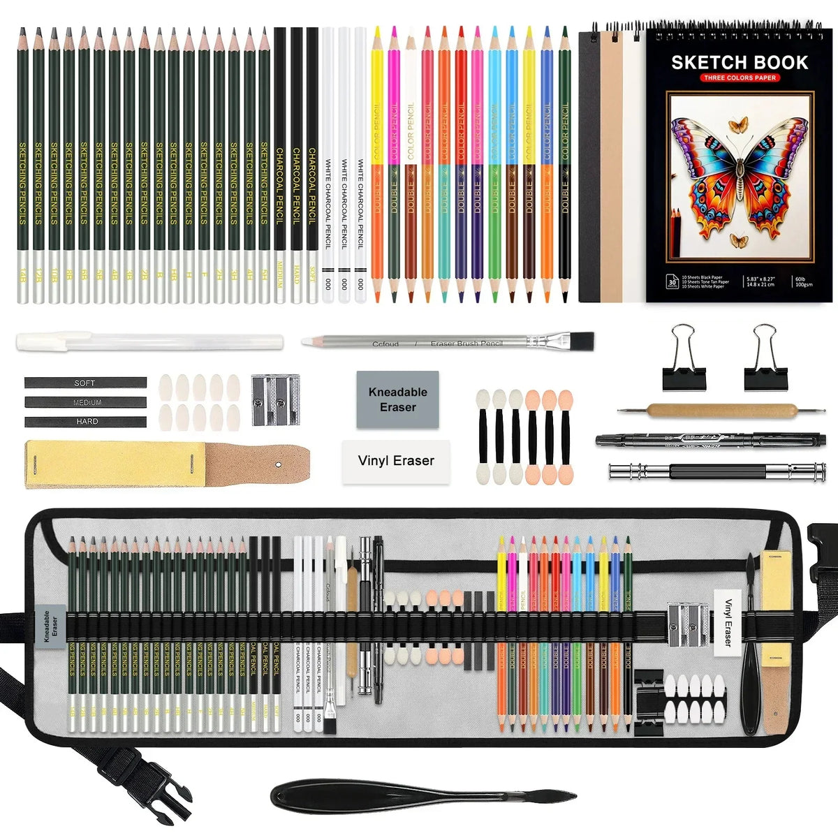 42-68PCS Professional Drawing Kit Graphite & Charcoal Sketch Set with Sketchbook 7