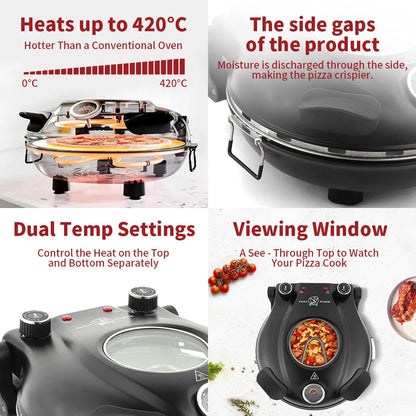 Royora Electric Pizza Maker-1200W Countertop Stone Oven With Dual Controls