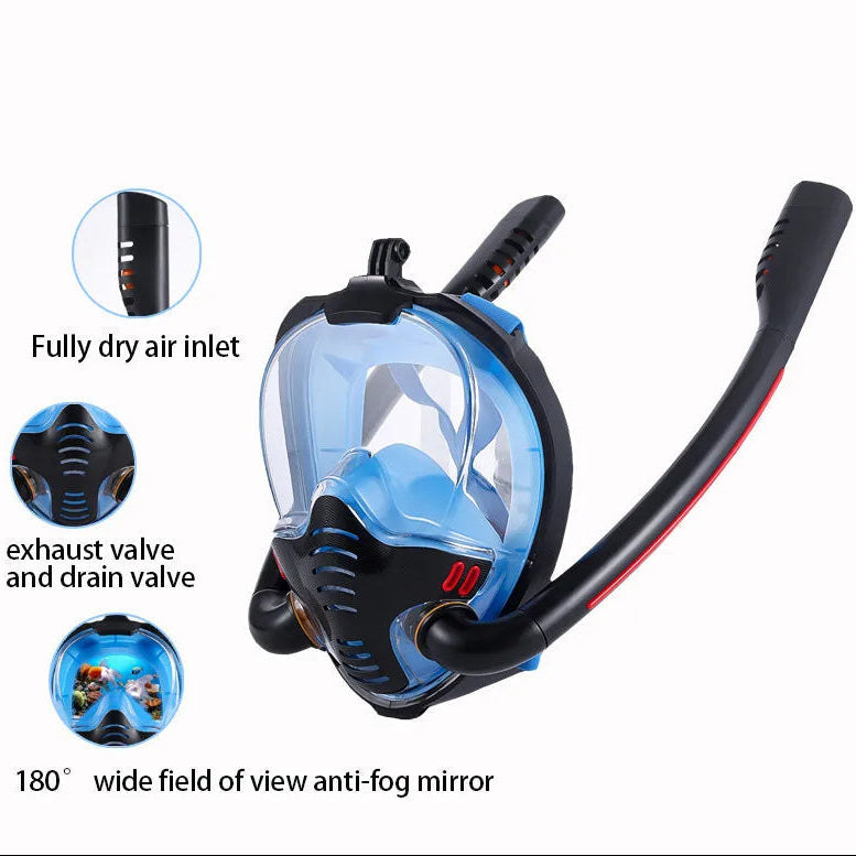 Royeva Full Face Snorkeling Mask-Double Tube Panoramic Anti Fog Diving Gear