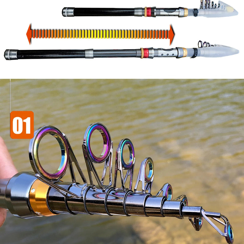 Royeva Telescopic Fishing Rod And Reel Combo-Carbon Fiber Spinning Kit