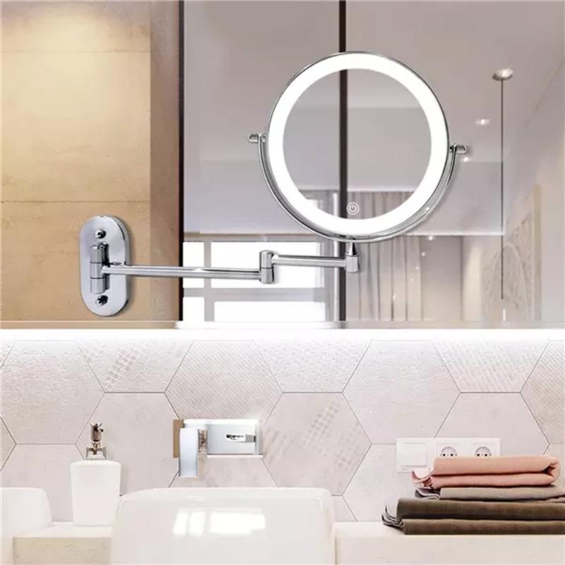 Royeva Rechargeable LED Wall-Mounted Makeup Mirror with Magnification, Chrome Finish