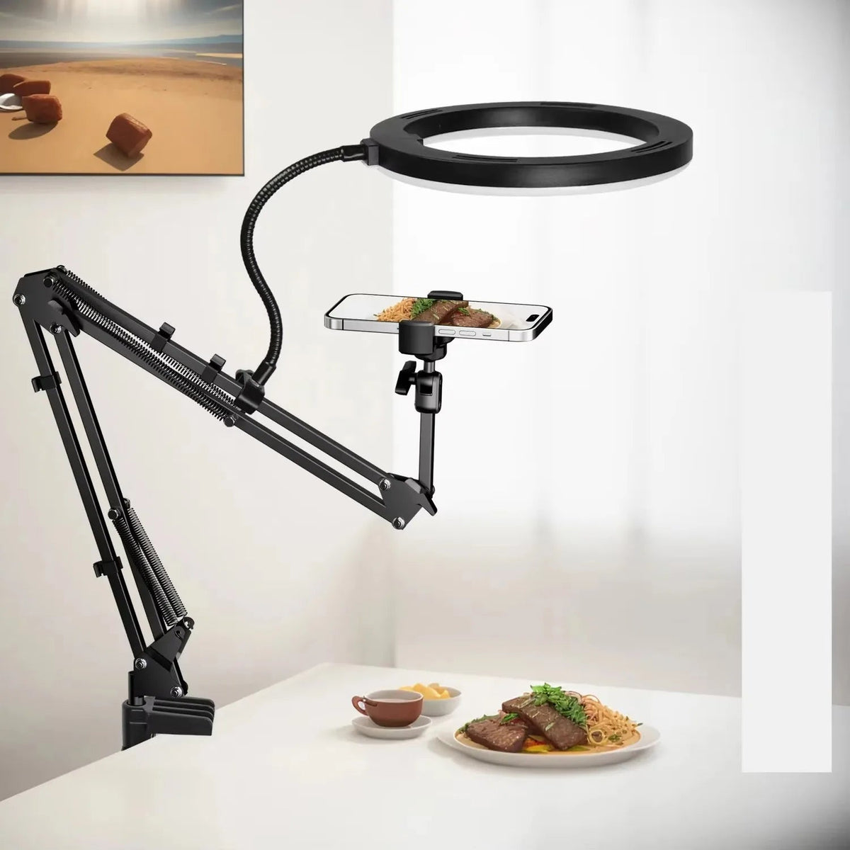 Royeva Overhead Phone Mount-Adjustable Desk Arm For Video Recording And Live Streaming