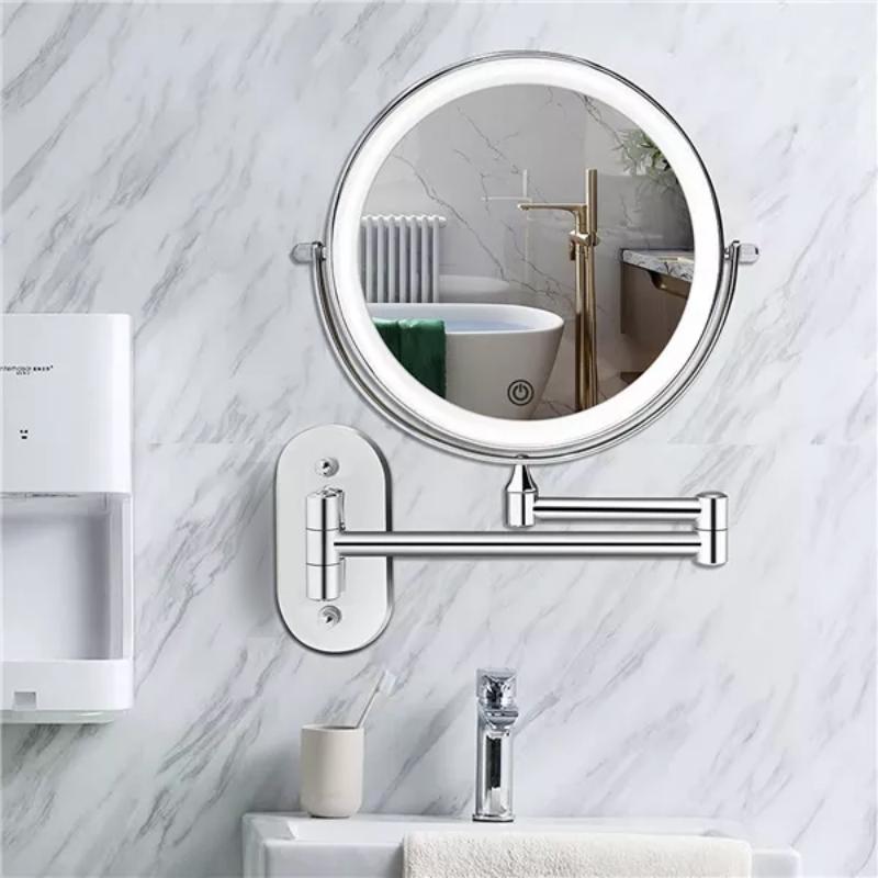 Royeva Rechargeable LED Wall-Mounted Makeup Mirror with Magnification, Chrome Finish