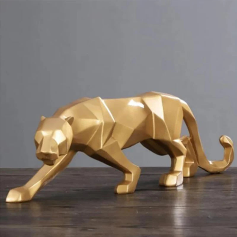 Royora Geometric Panther Statue-Modern Desk Decor Wild Cat Sculpture