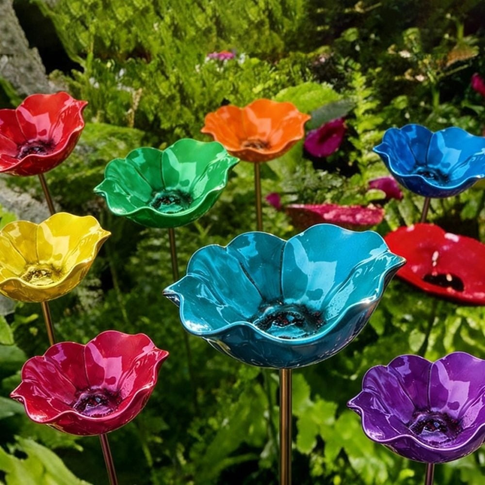 Royeva Decorative Metal Flower Garden Stake And Bird Bath