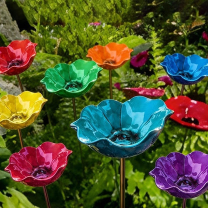 Royeva Decorative Metal Flower Garden Stake And Bird Bath