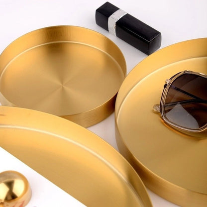 Royora Round Gold Decorative Tray-Stainless Steel Kitchen & Makeup Organizer