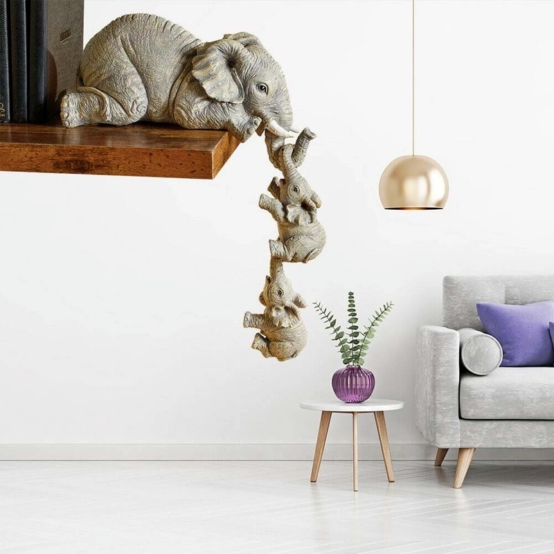 Novara Hanging Elephant Family Shelf Decor-Resin Figurine Set of 3