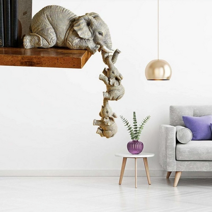 Novara Hanging Elephant Family Shelf Decor-Resin Figurine Set of 3