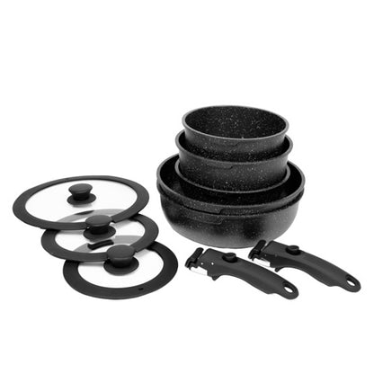 Novara 8-Piece Nonstick Cookware Set with Detachable Handles for Space Saving Storage