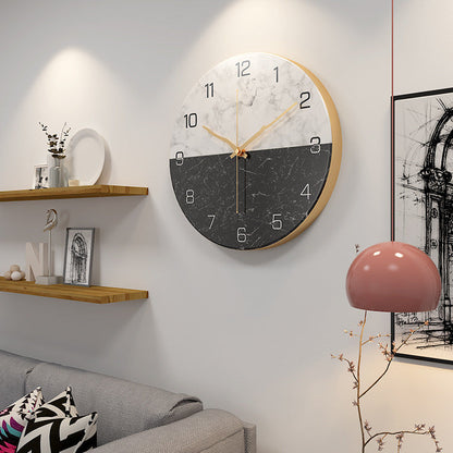 Royeva Modern Marble and Wood Wall Clock-Silent Non Ticking Decorative Timepiece
