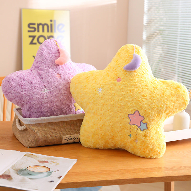 Royora Yellow Star Throw Pillow with Embroidered Stars - Soft Plush Decor
