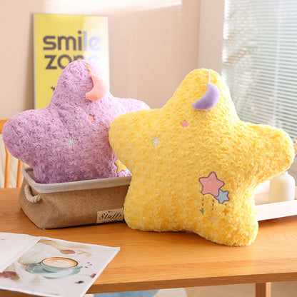 Royora Yellow Star Throw Pillow with Embroidered Stars - Soft Plush Decor