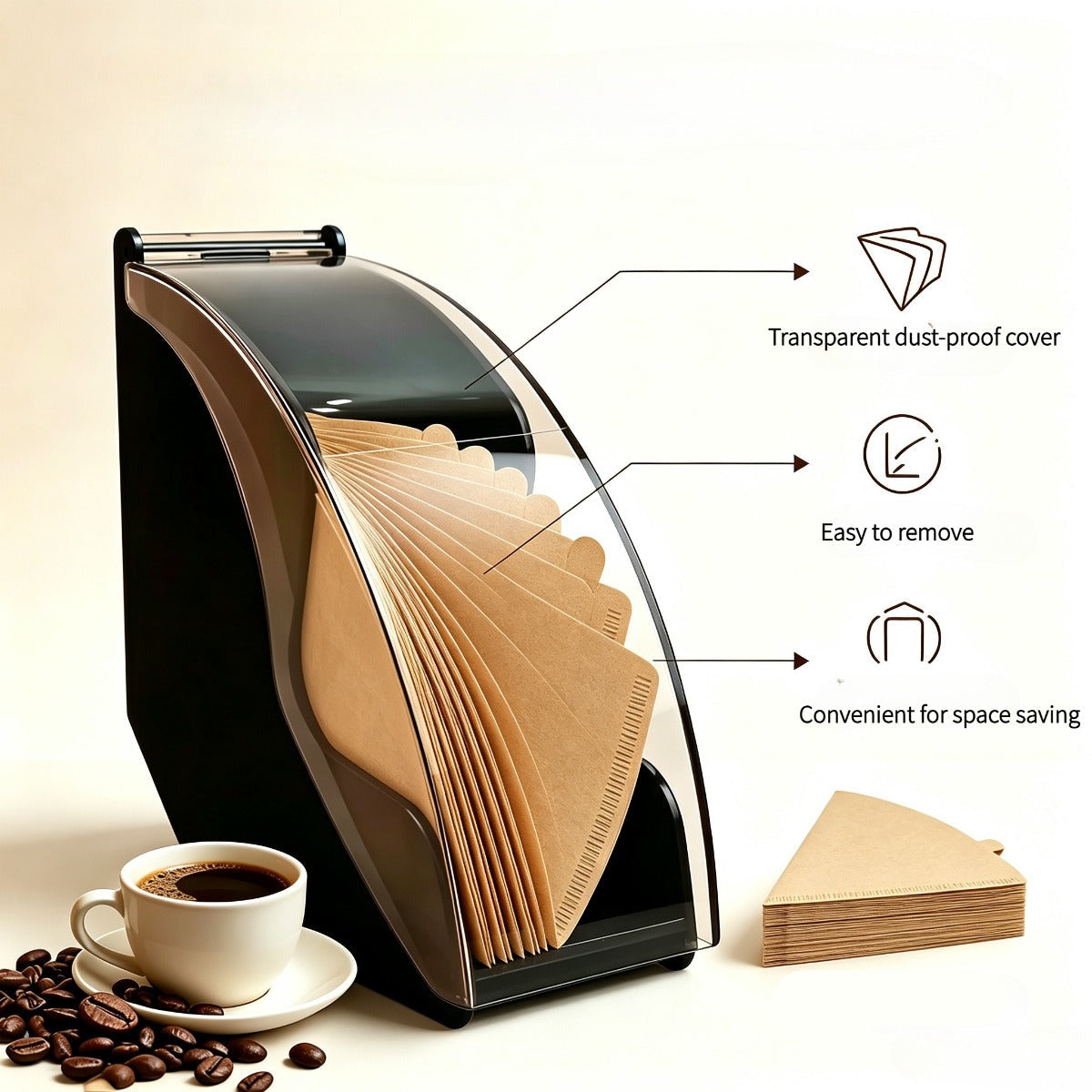 Royeva Coffee Filter Holder With Acrylic Cover-Pour Over Paper Storage Dispenser