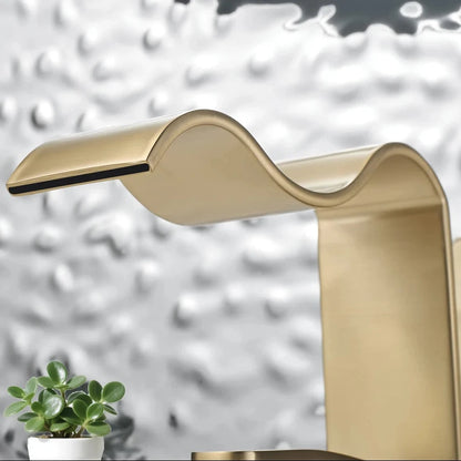 Novara Brushed Brass Waterfall Basin Faucet For Above Counter Vessel Sink