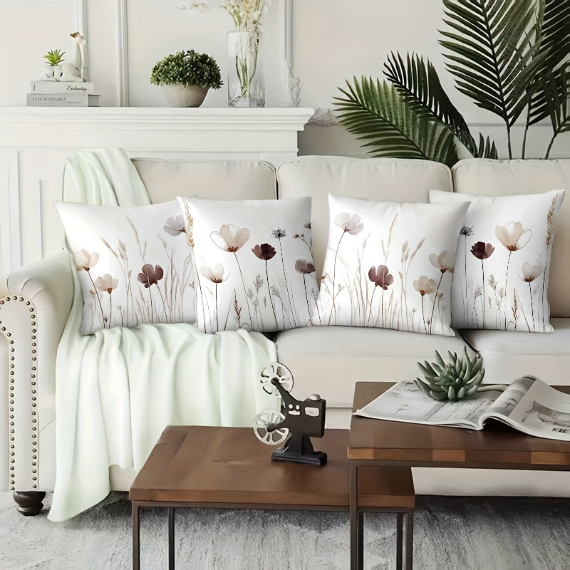 Royelle Watercolor Floral Throw Pillow Covers - Botanical Square Cushion Set