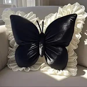 Royeva Velvet Butterfly Pillow with Lace Trim for Chic Home Decor