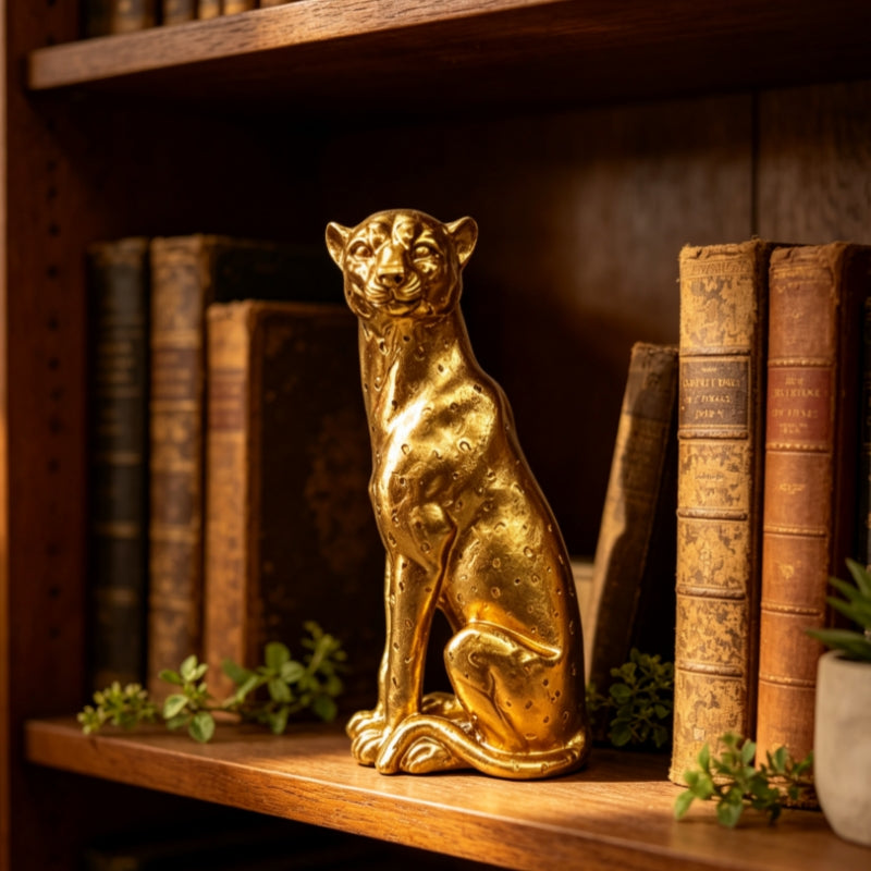 Royeva Golden Leopard Statue for Home Decor and Office Desk Accent
