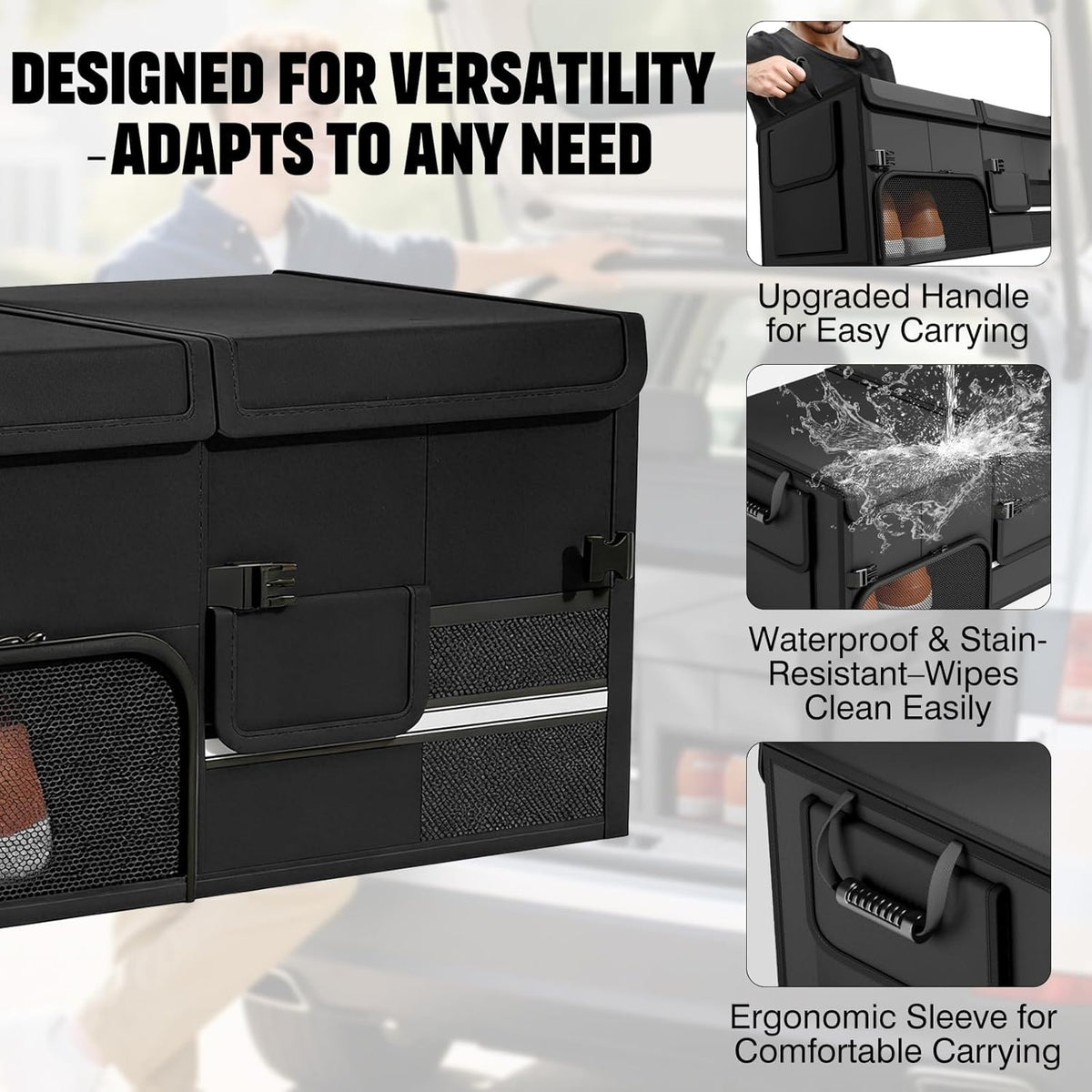 Royeva 60L Foldable Car Trunk Organizer-Waterproof Large Capacity Storage Bag Black
