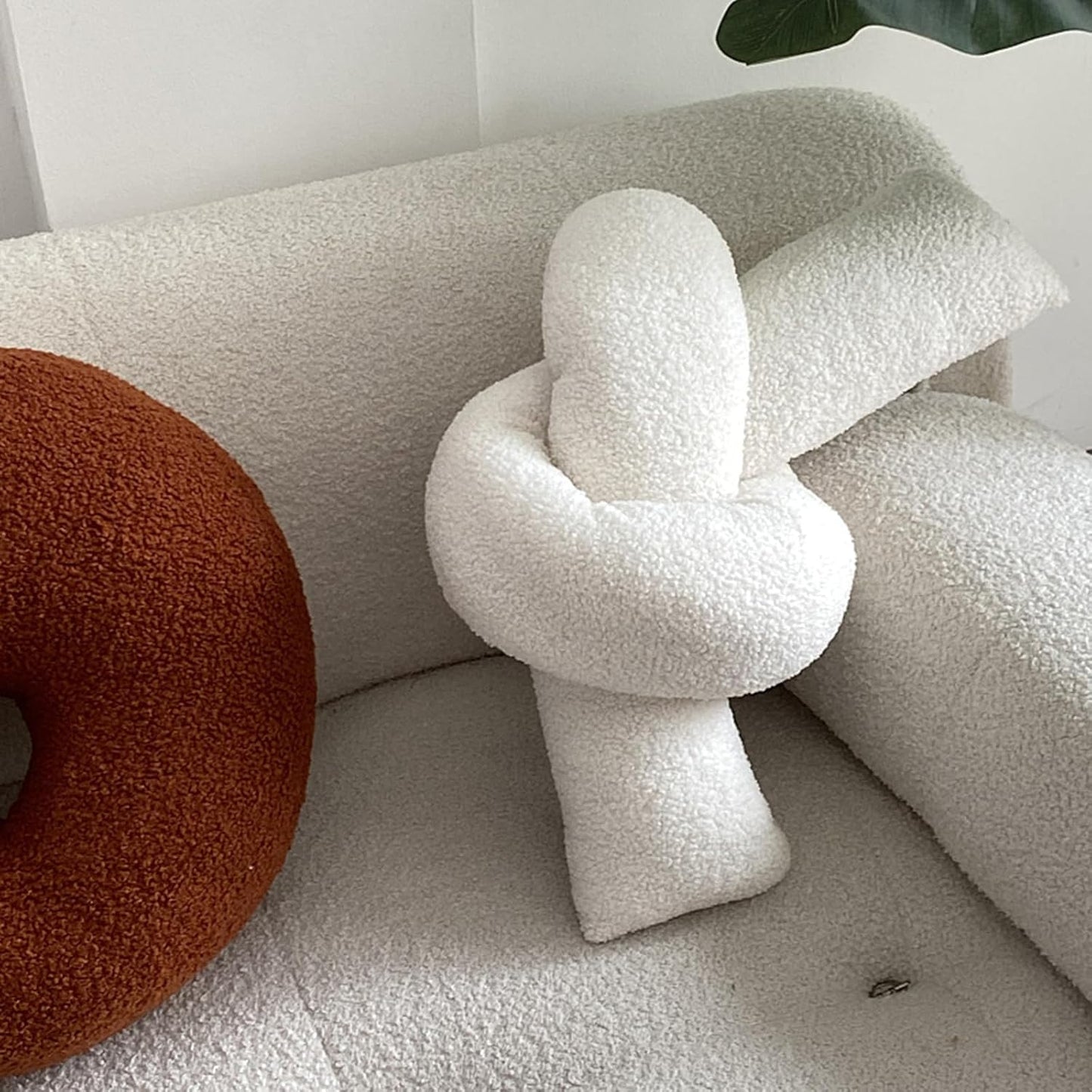 Novara Cream Knot Pillow-Trendy Decor Soft Sherpa Unique Throw Cushion
