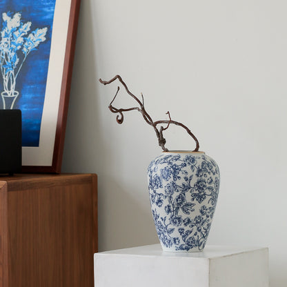Novara Blue & White Chinoiserie Floral Porcelain Vase - Hand-Painted Style Decorative Urn