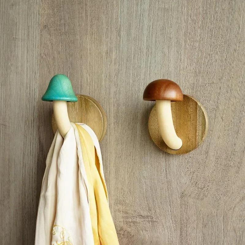 Novara Decorative Wooden Mushroom Wall Hooks Set for Nursery & Entryway