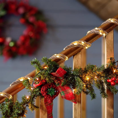 Royeva Solar Hemp Rope Fairy Lights-Outdoor Garden Decor