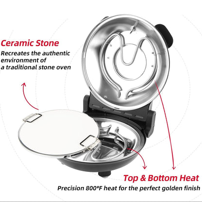 Royora Electric Pizza Maker-1200W Countertop Stone Oven With Dual Controls
