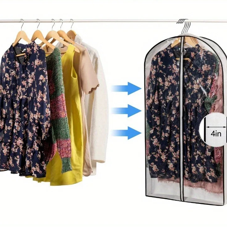 Royeva 6-Pack Clear Garment Bags with Side Zipper for Suits, Dresses, Coats & Storage