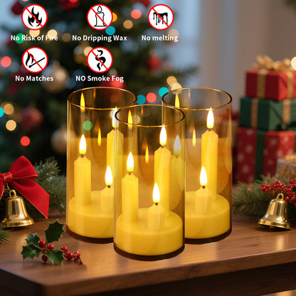 Royelle LED Flameless Candles in Smoked Glass Hurricane Lanterns - Set of 2