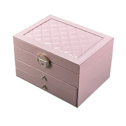 Novara Multi-Layer Leather Pink Jewelry Box for Rings, Necklaces, Bracelets & Earrings Storage
