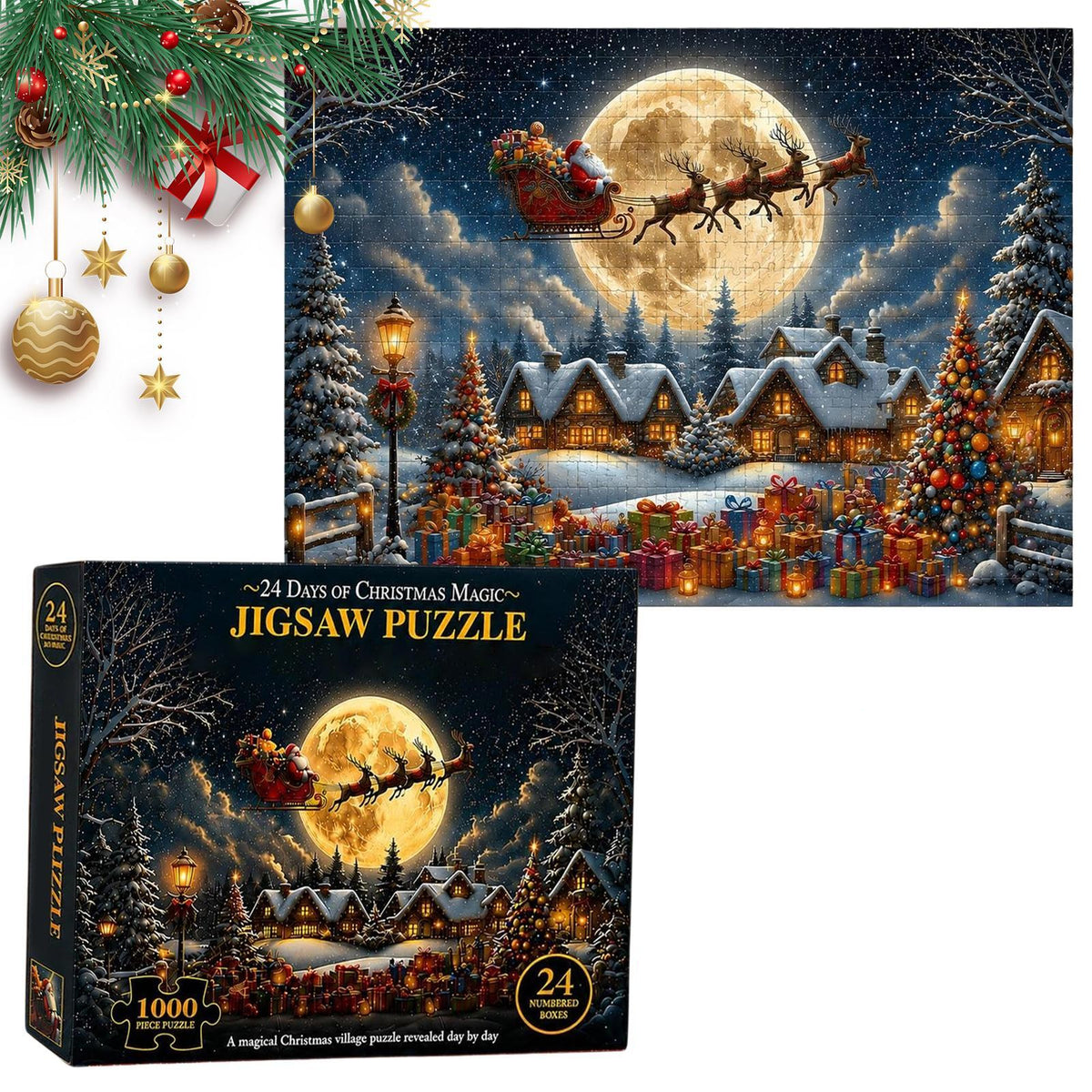 Royeva Christmas Jigsaw Puzzle Advent Calendar 1008 Pieces Holiday Countdown Gift